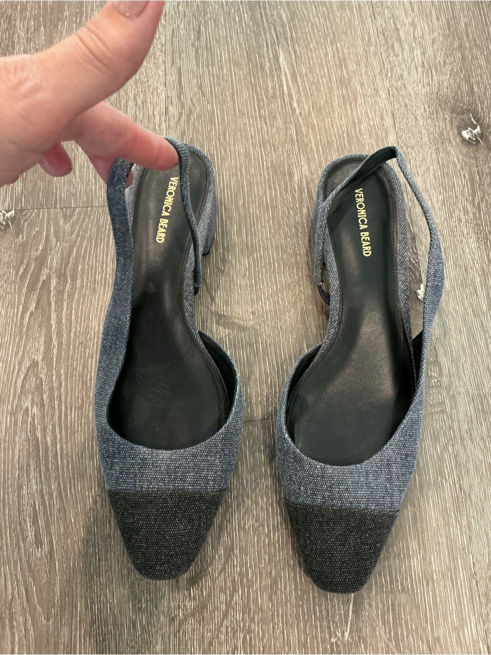 Veronica Beard Denim Canvas Sling Back Block Heel, Cap Toe Black Denim, Size 9.5